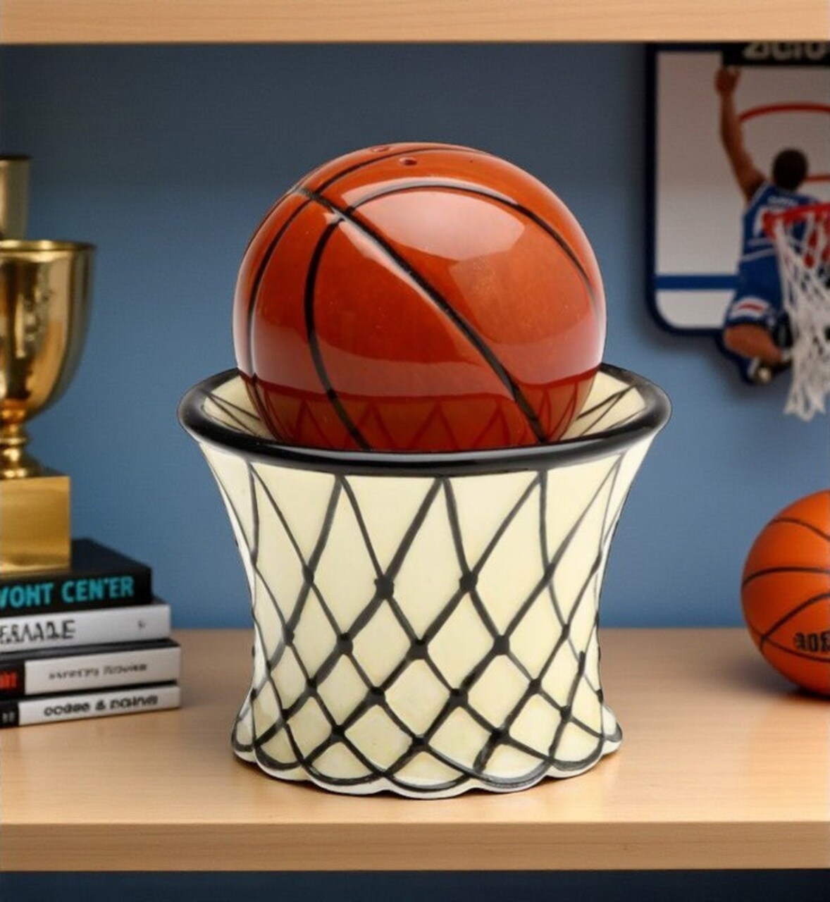 Hand Painted Ceramic Basketball Salt & Pepper Shakers, Home Décor, Gift for Him, Gift for Dad, Kitchen Décor, Game Room Decor